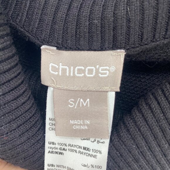 Chicos Sweater Womens Small Medium Black Leopard Print Detail Poncho Cowl Neck - Picture 5 of 9